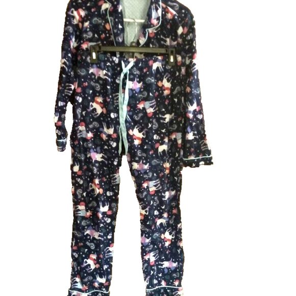 pajama set womens unicorns flannel fantasy size Small Bedroom lounge blue - Picture 1 of 5
